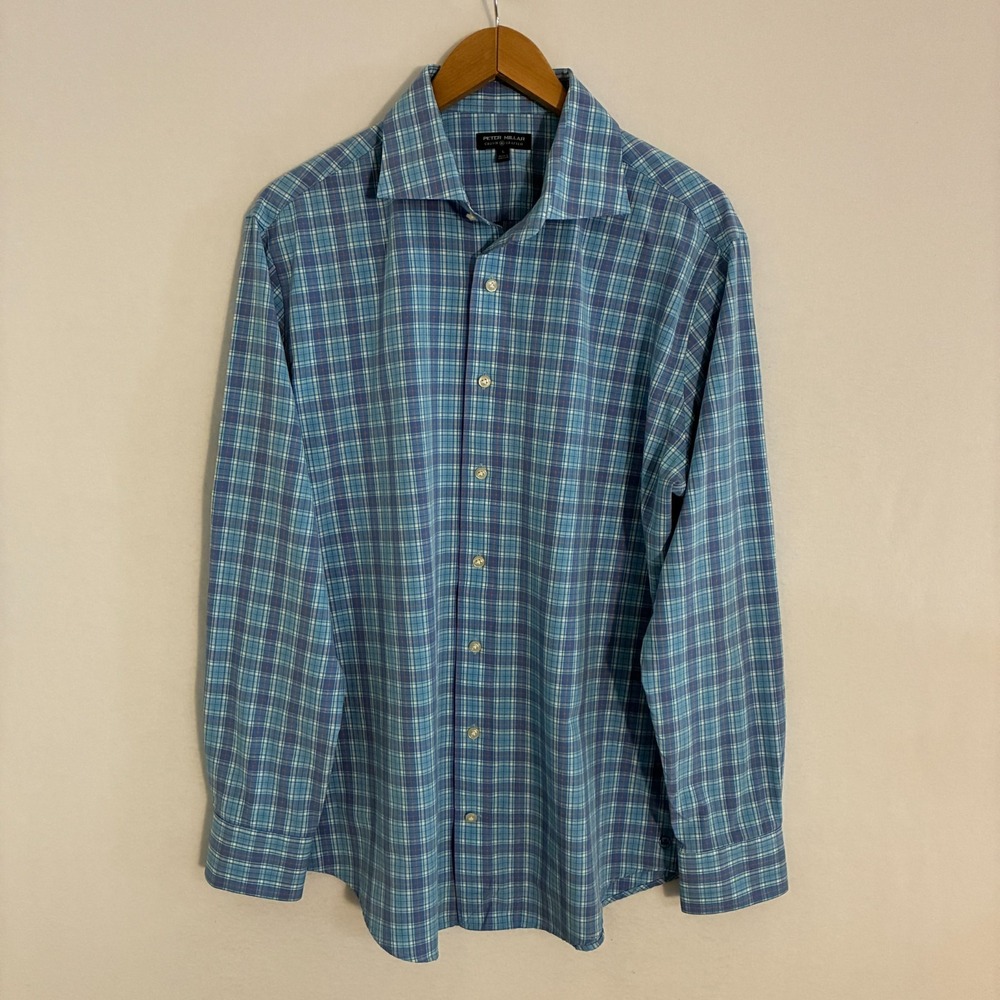 Peter Millar Crown Crafted Shirt Men's L Plaid Long Sleeve Button Up Preppy